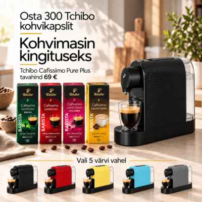 Tchibo kohvikapslid 300tk + Pure Plus kapselkohvimasin kingituseks